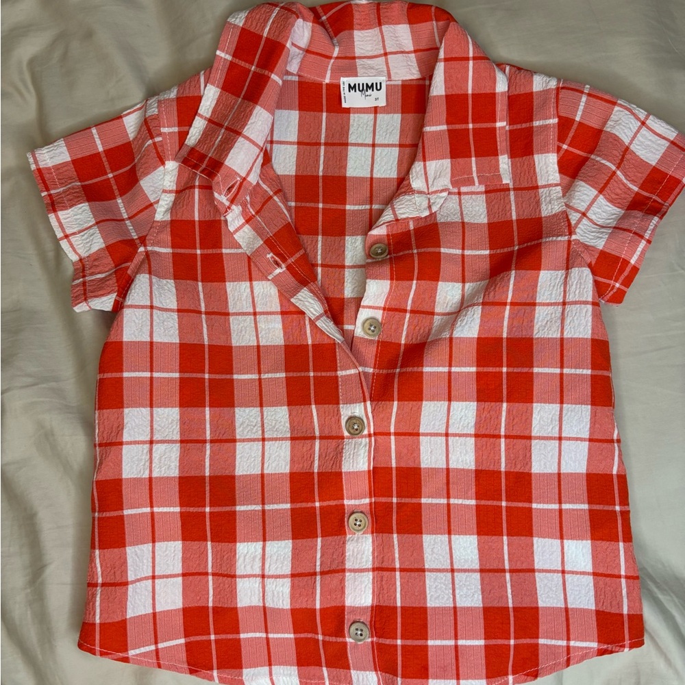 Show Me Your MuMu Kids Red and White Plaid Button Down Shirt